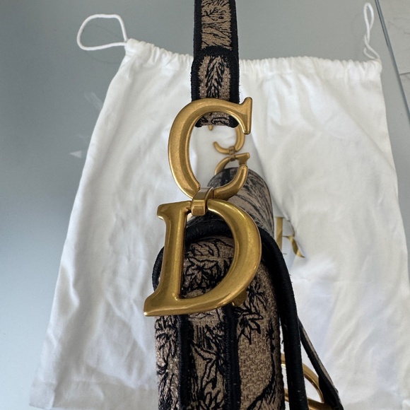 Christian Dior Canvas Embroidered Toile de Jouy Voyage Saddle Bag Beige multi - Picture 6 of 14